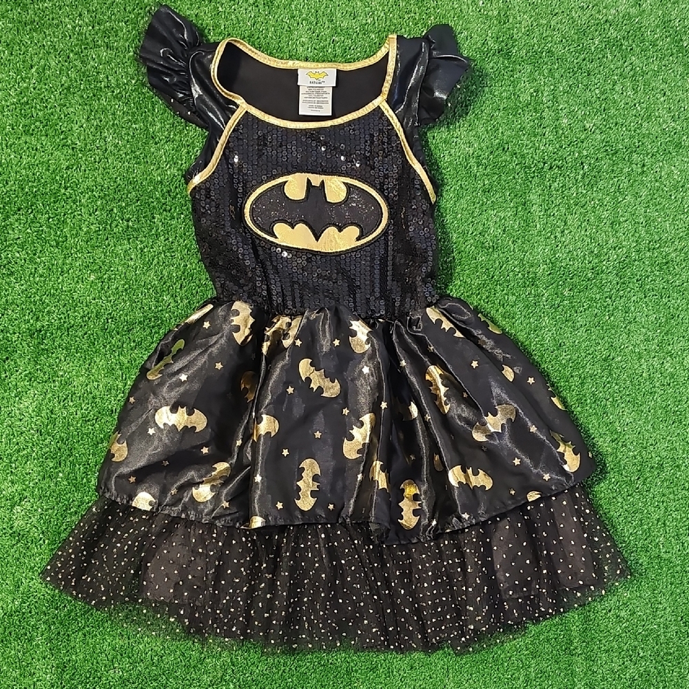 Girls Small Batgirl Black & Gold Sequin Mesh Tutu Dress Costume Preowned